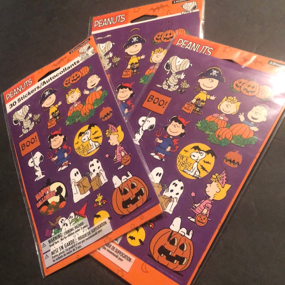 NWT 6 Sheets Hallmark Peanuts Snoopy Stickers Halloween  Assortment